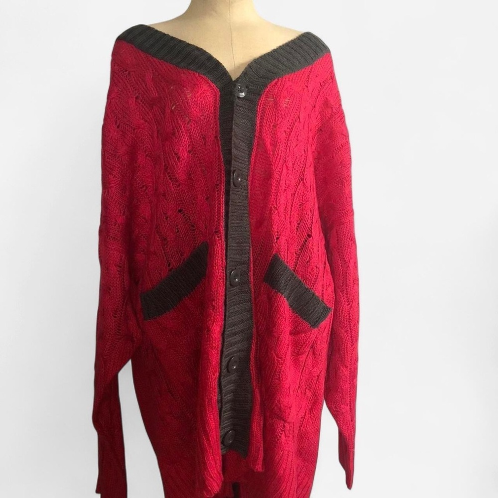 oversized button up hot pink cable knit cardigan sweater women’s large NWT
